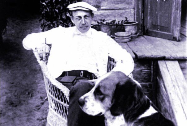 Sergei Rachmaninoff relaxing in the country with his dog Künstler